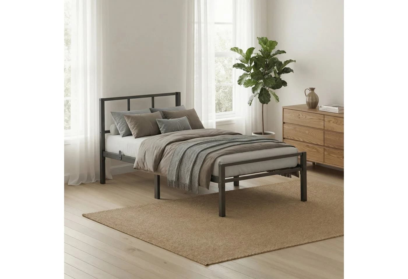 VASAGLE Metallbett Einzelbett mit Kopfteil und Lattenrost