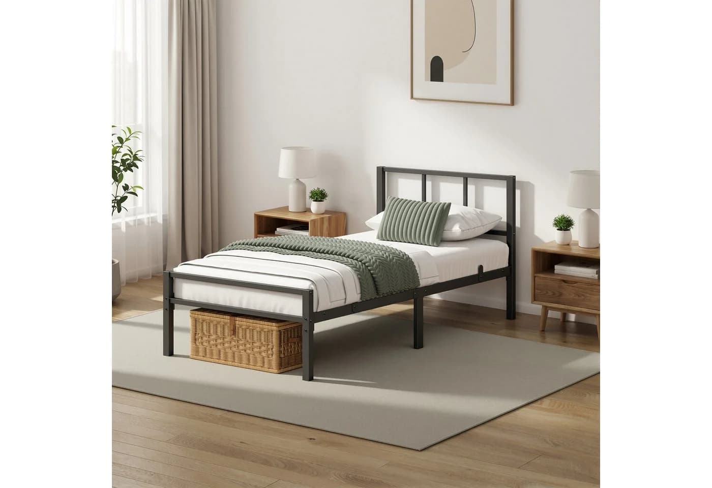 VASAGLE Metallbett Einzelbett mit Kopfteil und Lattenrost - Bild 2