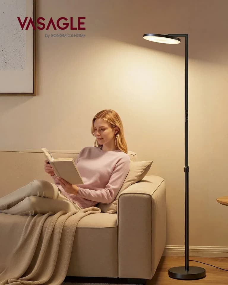 VASAGLE LED-Stehlampe Mattschwarz mit drehbarem Kopf und Timer