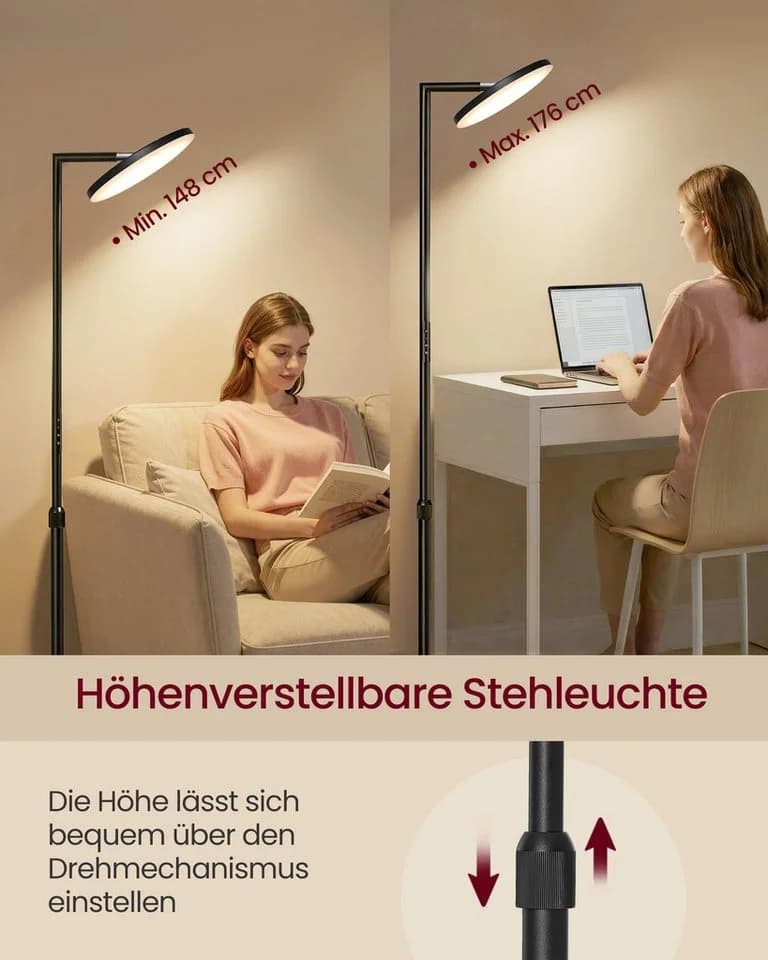 VASAGLE LED-Stehlampe Mattschwarz mit drehbarem Kopf und Timer - Bild 3