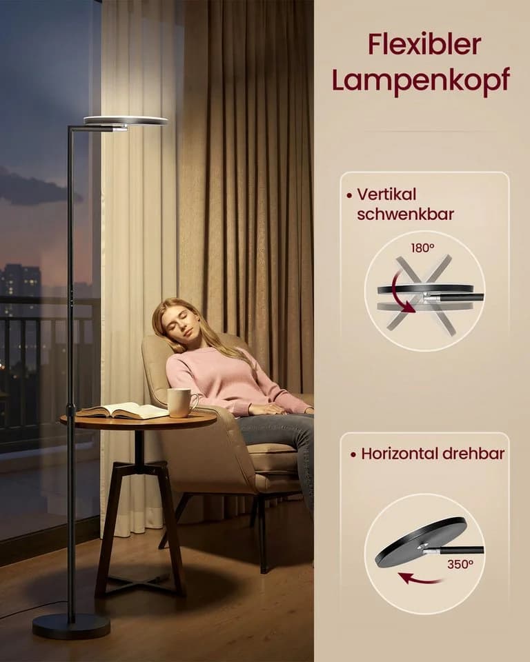 VASAGLE LED-Stehlampe Mattschwarz mit drehbarem Kopf und Timer - Bild 4