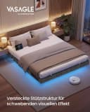 VASAGLE Polsterbett mit LED-Beleuchtung und Steckdosenleiste Grau Bild 1