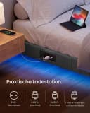 VASAGLE Polsterbett mit LED-Beleuchtung und Steckdosenleiste Grau Bild 3