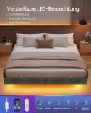 VASAGLE Polsterbett mit LED-Beleuchtung und Steckdosenleiste Grau Bild 4