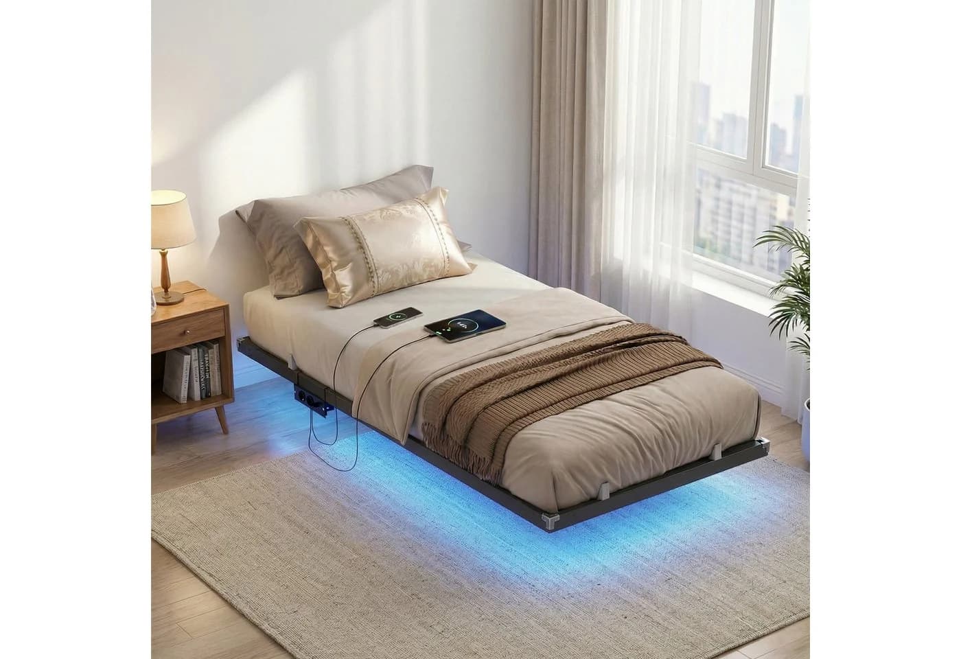 VASAGLE Bettgestell Schwarz mit LED-Beleuchtung und USB-C-Anschluss - Bild 2