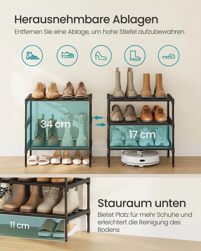 SONGMICS Schuhregal Schmal Schwarz 3 Ebenen Metall Organizer - Bild 4