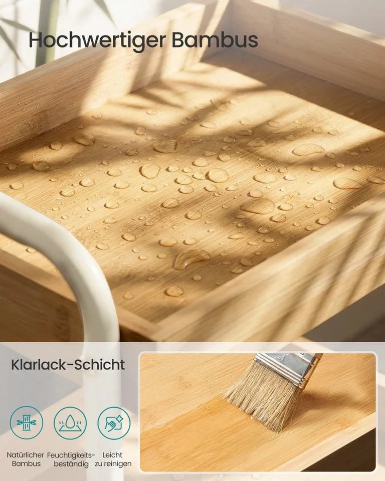 SONGMICS Beistellwagen Bambus Beige Küchenregal mit Griffen - Bild 3
