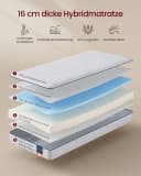 VASAGLE Kaltschaummatratze Gel-Memory-Schaum 16 cm weiß H3 7-Zonen Bild 3