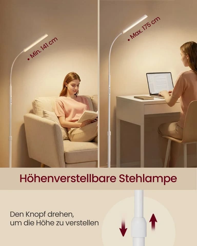 VASAGLE Stehlampe höhenverstellbar mit Schwanenhals und Timer - Bild 3