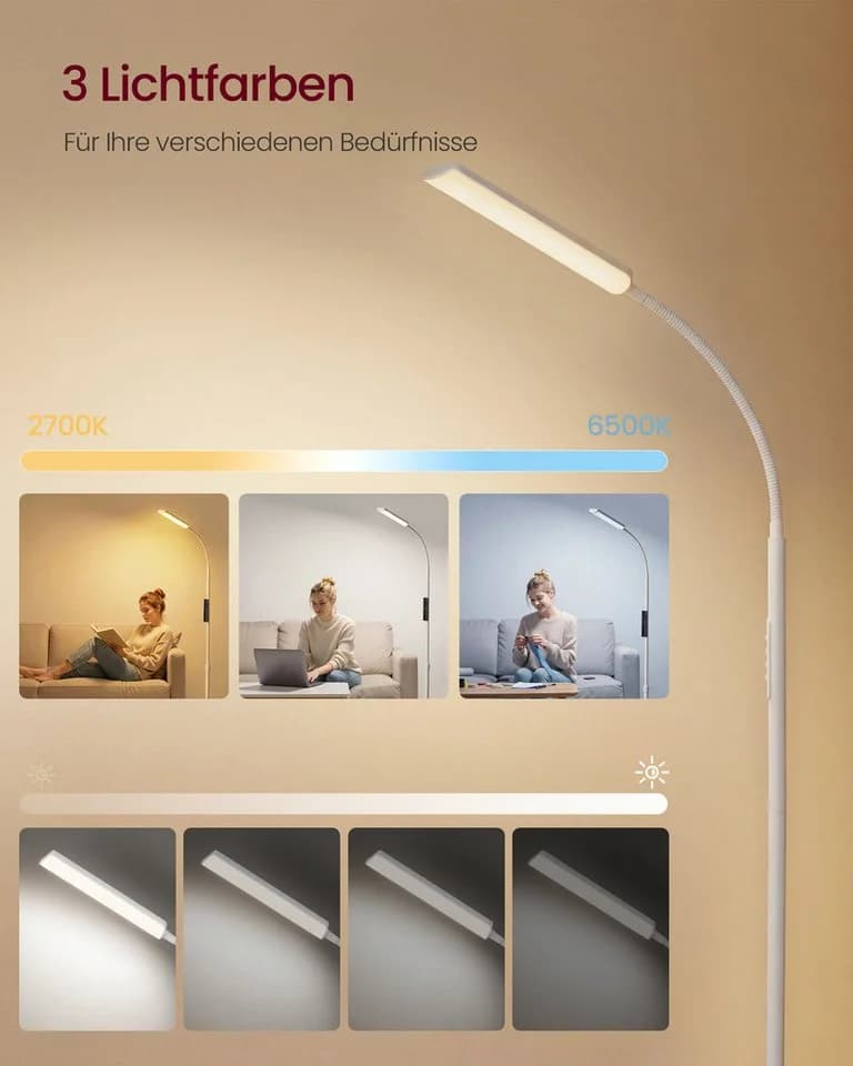 VASAGLE Stehlampe höhenverstellbar mit Schwanenhals und Timer - Bild 4