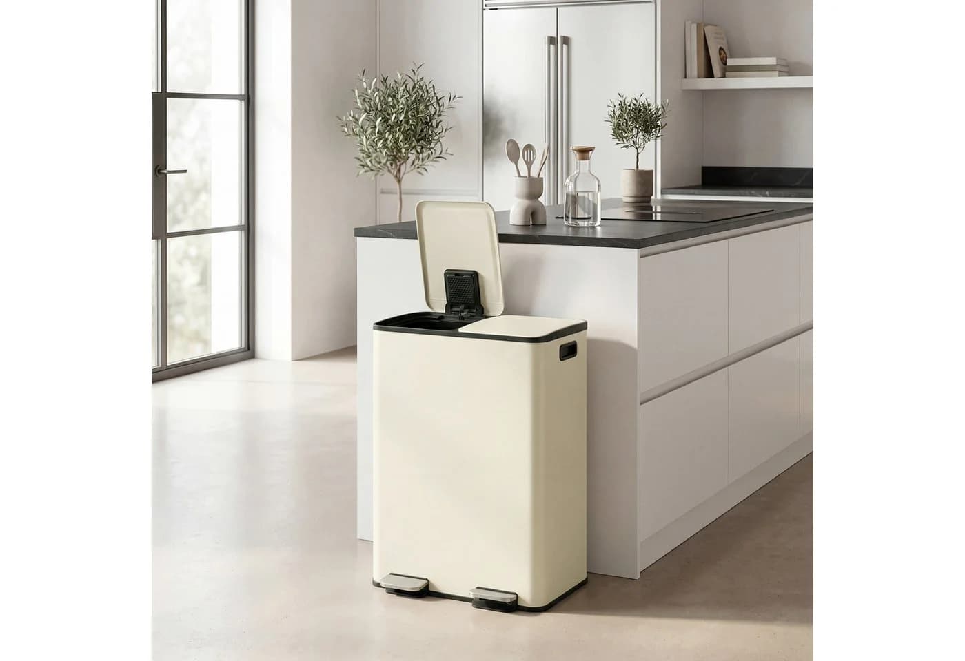 SONGMICS Mülleimer Mülltrennsystem 2x30L Softclose Cremefarben - Bild 3