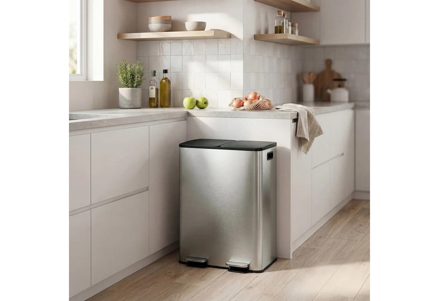 SONGMICS Mülleimer Mülltrennsystem 2x30L Softclose Silber