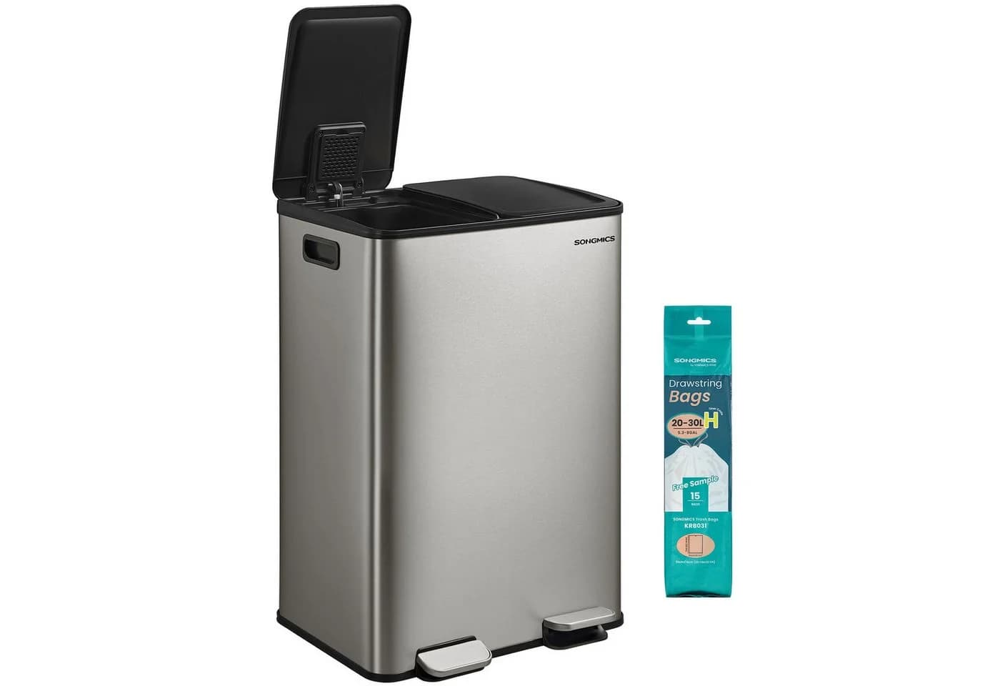 SONGMICS Mülleimer Mülltrennsystem 2x30L Softclose Silber - Bild 2