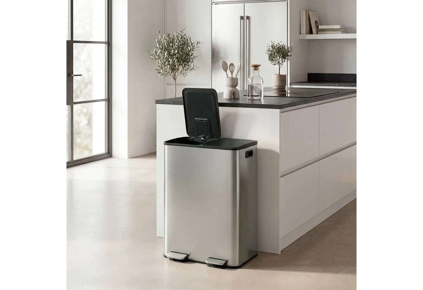 SONGMICS Mülleimer Mülltrennsystem 2x30L Softclose Silber - Bild 3