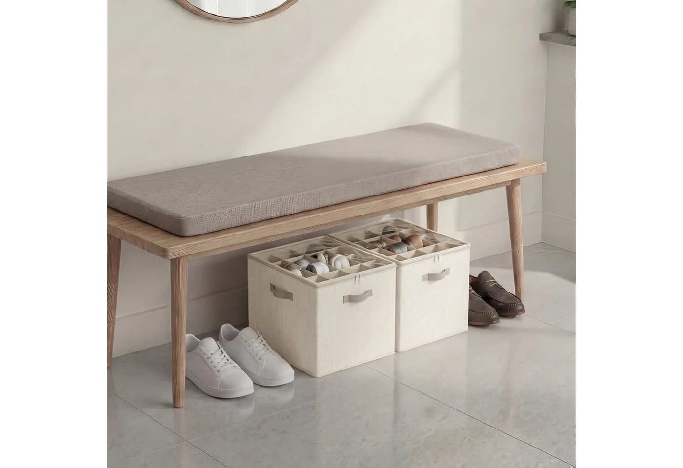 SONGMICS Schuhbox Stapelbar Beige Transparent 2er Set