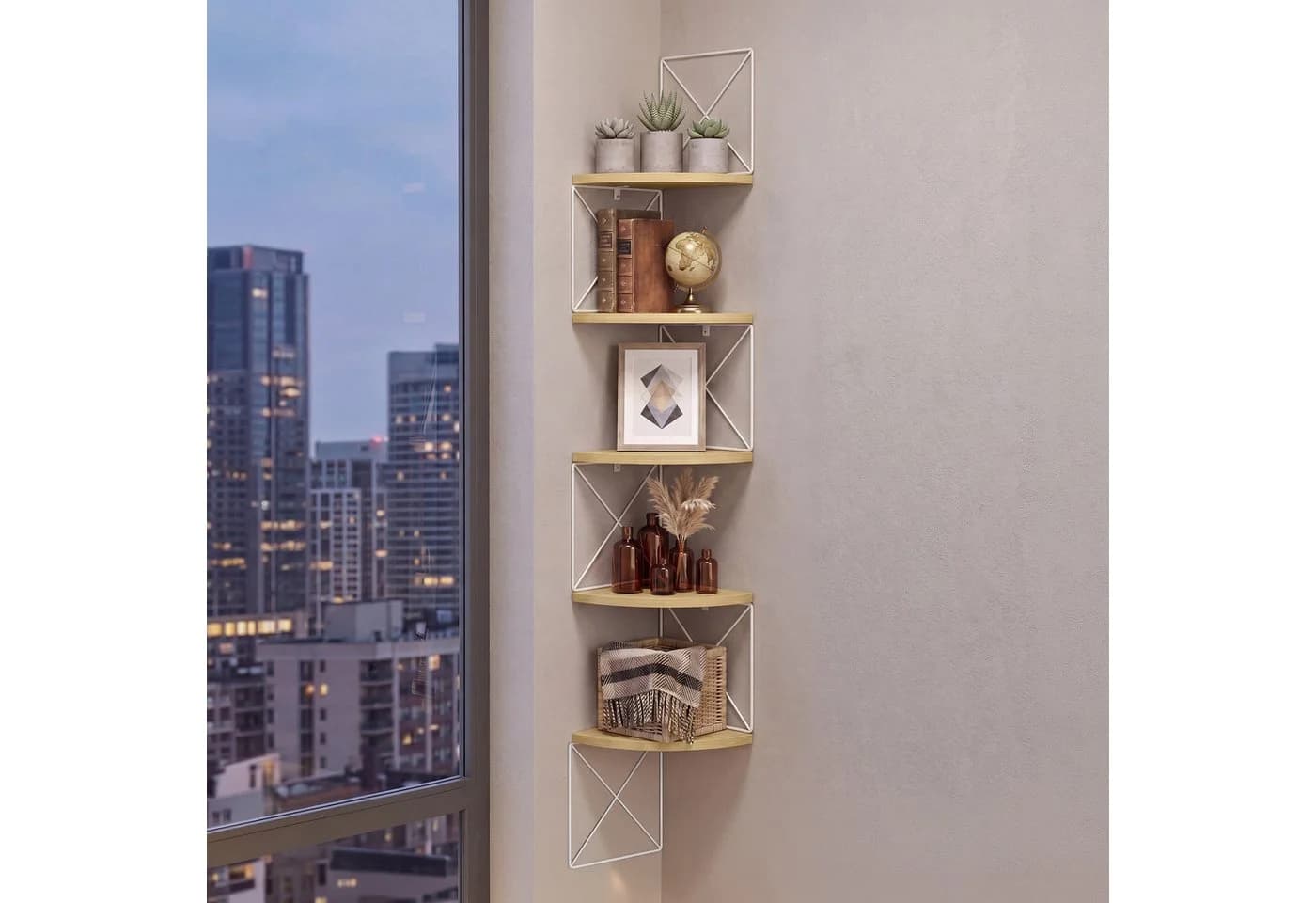 VASAGLE Eckregal Bücherregal 5 Ebenen Zickzack-Design Natureichenfarben-Mattweiß - Bild 2