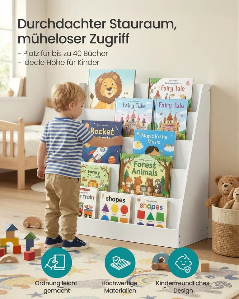 SONGMICS Kinderregal 5 Ebenen Weiß Montessori Bücherregal - Bild 3
