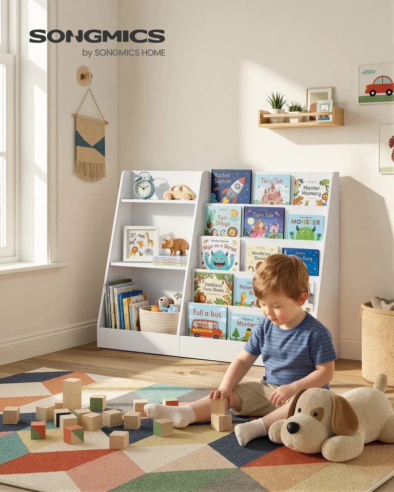 SONGMICS Kinderregal 5 Ebenen Weiß Montessori Spielzeugtruhe