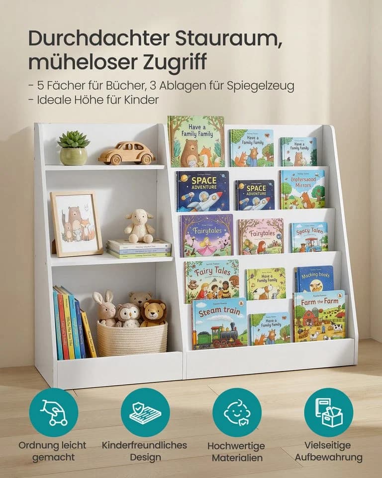 SONGMICS Kinderregal 5 Ebenen Weiß Montessori Spielzeugtruhe - Bild 3