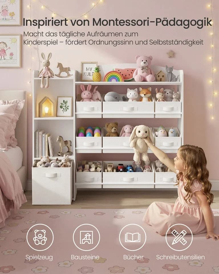 SONGMICS Kinderregal Spielzeugtruhe Weiß mit Fächern und Boxen - Bild 3