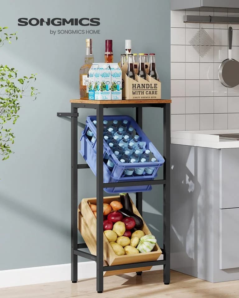 SONGMICS Getränkekistenregal Stahl Vintagebraun Schwarz 2 Ebenen