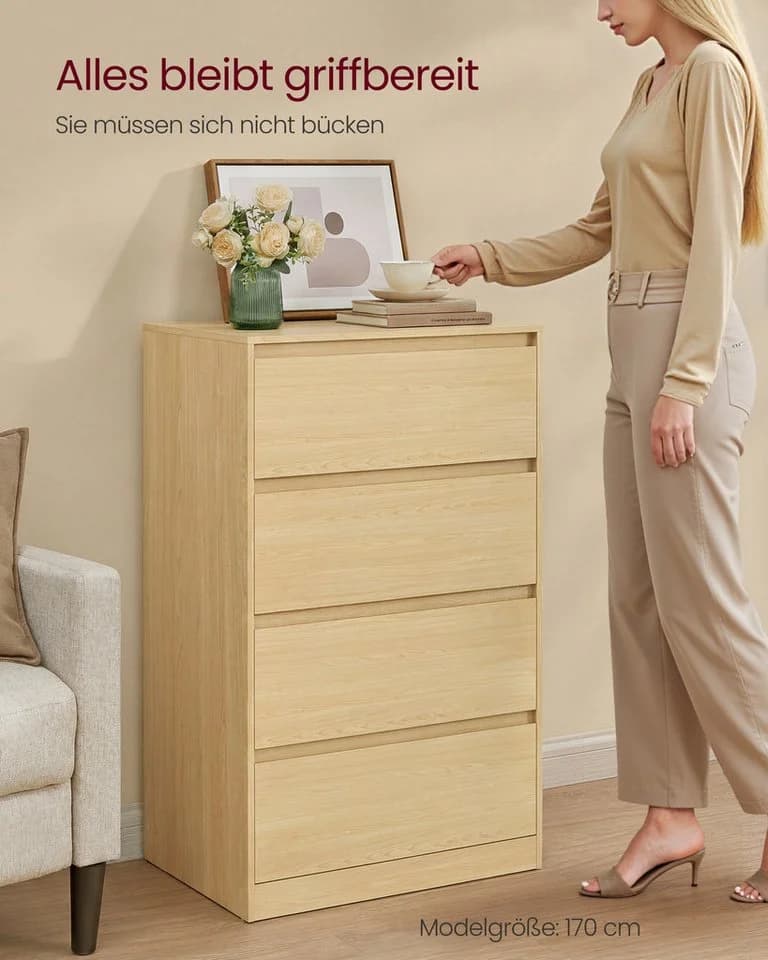 VASAGLE Kommode 4 Schubladen Mandelgelb Moderner Schubladenschrank - Bild 3