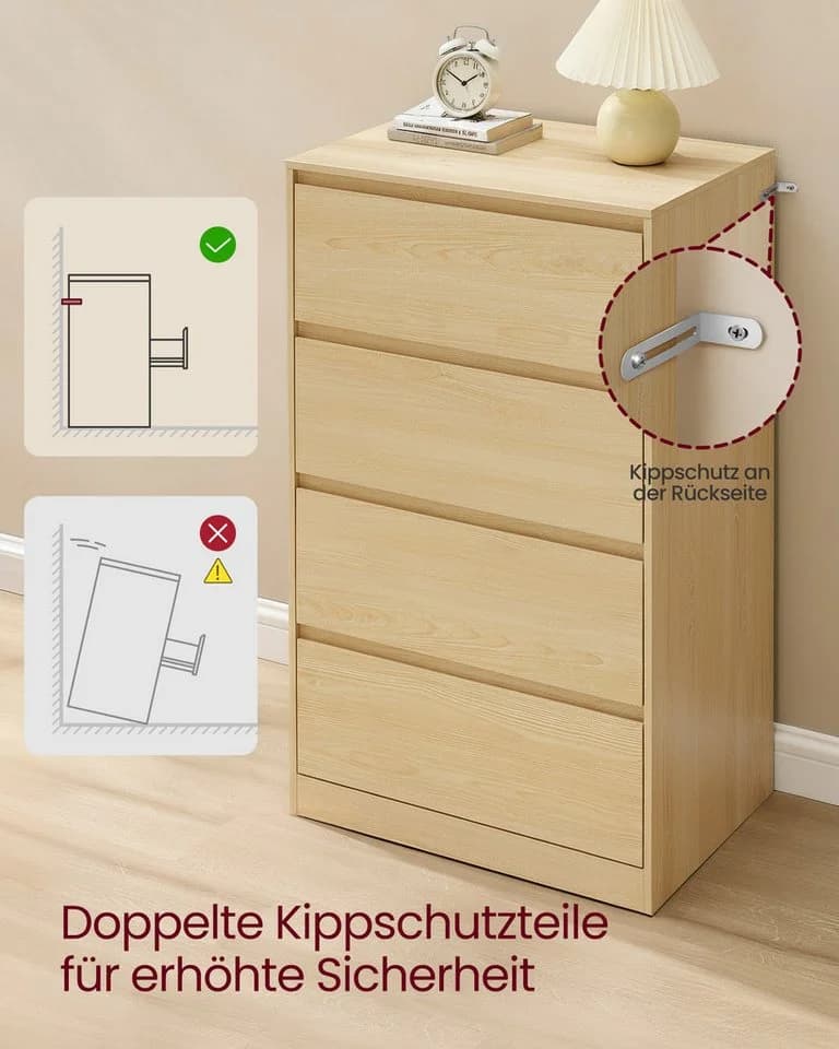 VASAGLE Kommode 4 Schubladen Mandelgelb Moderner Schubladenschrank - Bild 5
