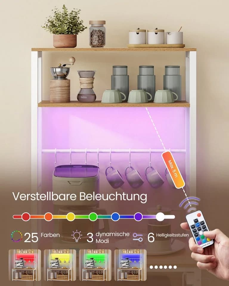 VASAGLE Standregal mit LED-Beleuchtung und Steckdosen - Bild 1