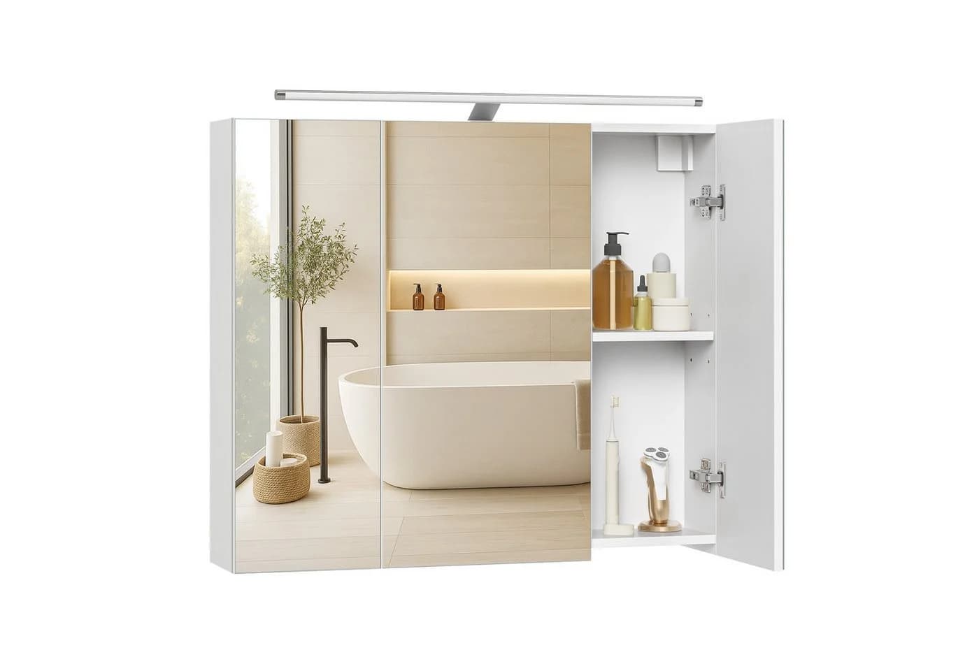 VASAGLE Spiegelschrank 3 Türen Weiß mit Beleuchtung - Bild 2