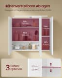 VASAGLE Spiegelschrank 3 Türen Weiß mit Beleuchtung Bild 3