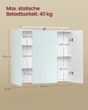 VASAGLE Spiegelschrank 3 Türen Weiß mit Beleuchtung Bild 5