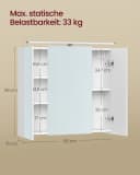 VASAGLE Spiegelschrank Weiß mit Beleuchtung und verstellbaren Ablagen Bild 5