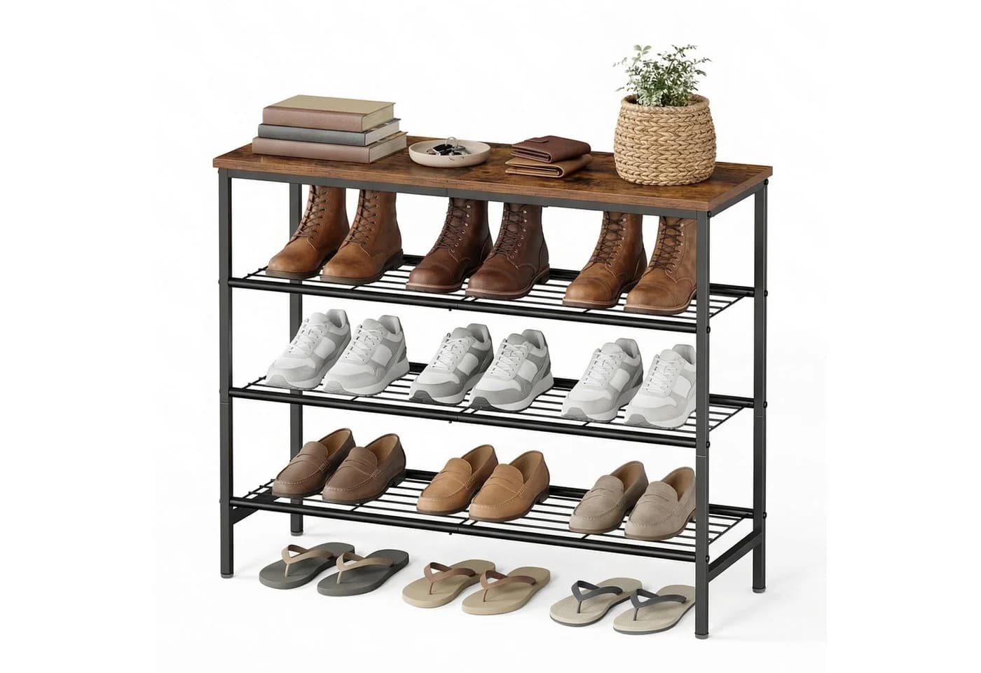 VASAGLE Schuhregal 4 Ebenen Braun-Schwarz - Bild 3