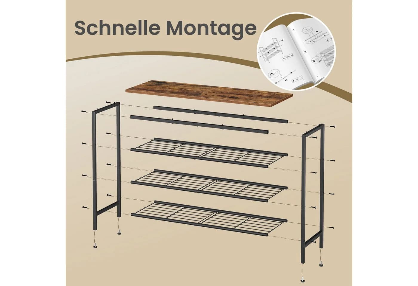 VASAGLE Schuhregal 4 Ebenen Braun-Schwarz - Bild 5