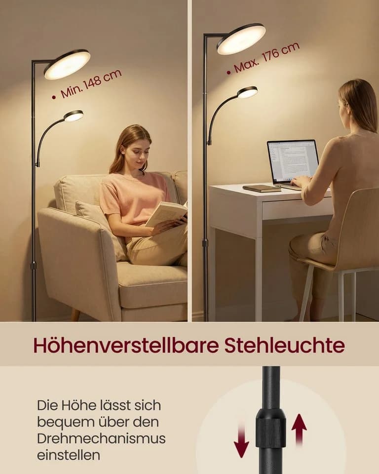 VASAGLE LED-Stehlampe Mattschwarz mit Timer und Fernbedienung - Bild 3