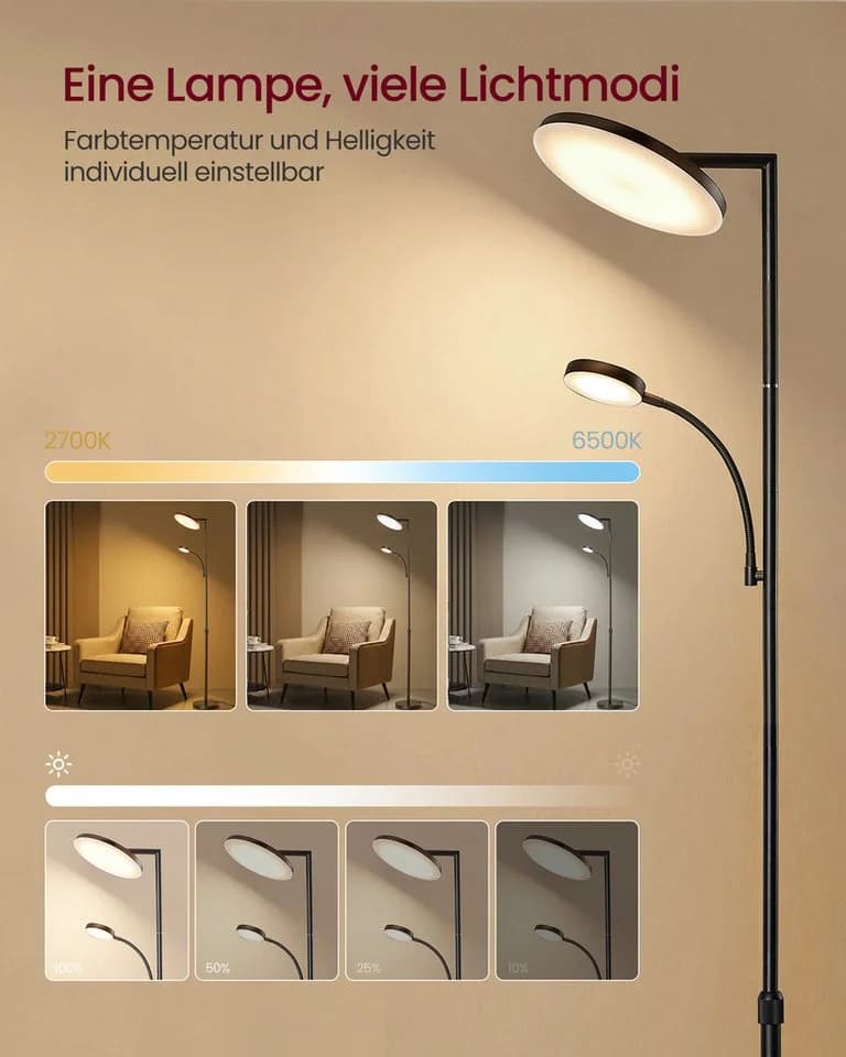 VASAGLE LED-Stehlampe Mattschwarz mit Timer und Fernbedienung - Bild 5
