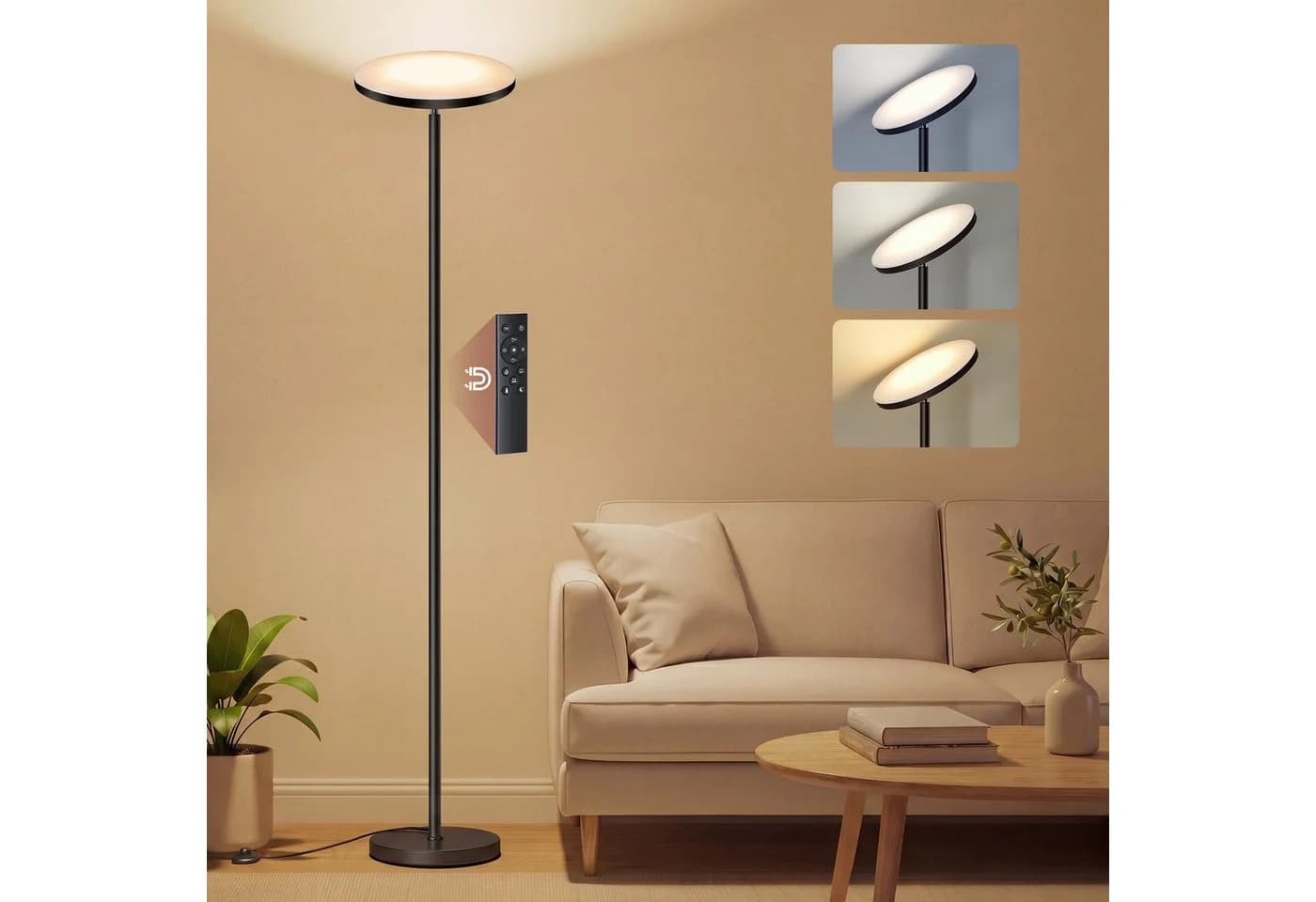 VASAGLE LED-Stehlampe Mattschwarz mit Fernbedienung und Timer - Bild 2
