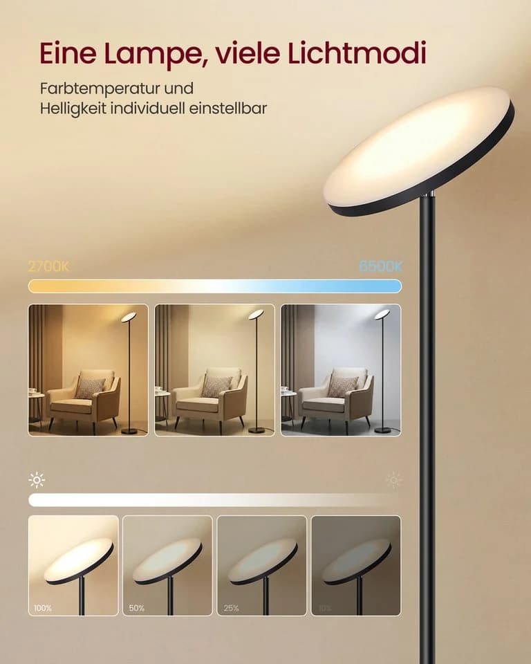 VASAGLE LED-Stehlampe Mattschwarz mit Fernbedienung und Timer - Bild 4