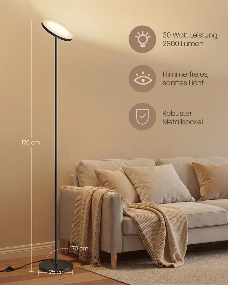 VASAGLE LED-Stehlampe Mattschwarz mit Fernbedienung und Timer - Bild 5
