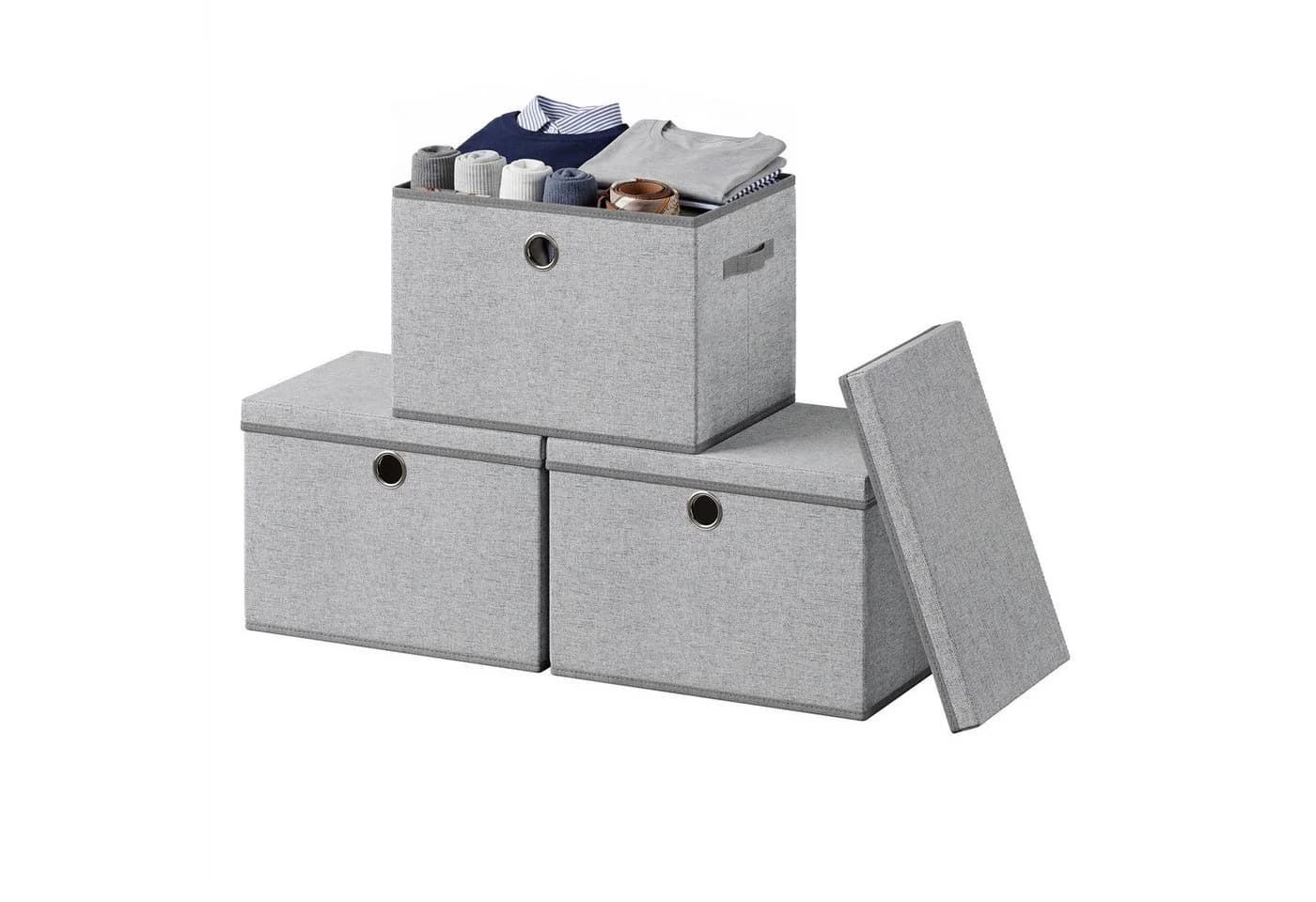 SONGMICS Aufbewahrungsbox 3er Set mit Deckel und Griffen Hellgrau - Bild 2