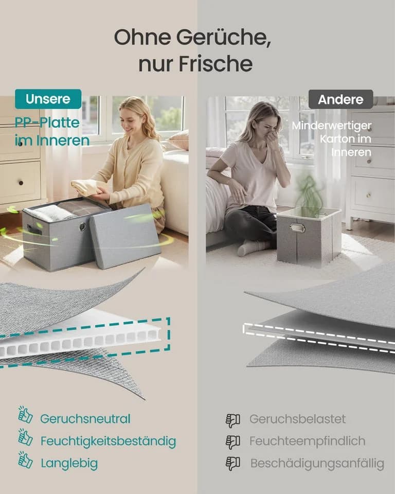 SONGMICS Aufbewahrungsbox 3er Set mit Deckel und Griffen Hellgrau - Bild 5