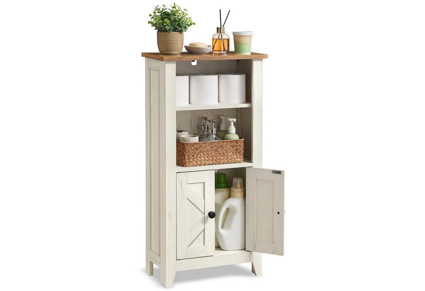 VASAGLE Badschrank Landhausstil Weiß/Braun mit verstellbarer Ablage - Bild 2