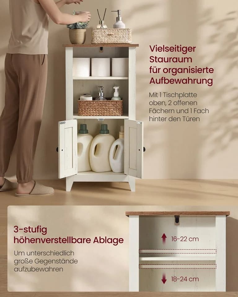 VASAGLE Badschrank Landhausstil Weiß/Braun mit verstellbarer Ablage - Bild 5