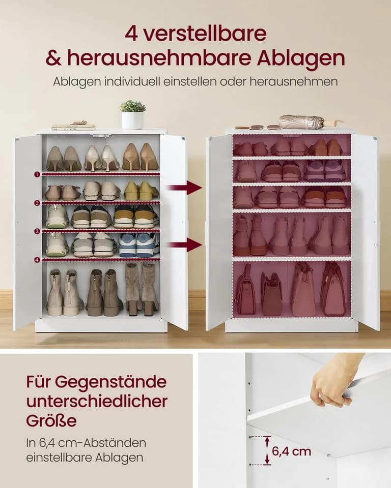 VASAGLE Schuhschrank Weiß mit verstellbaren Ablagen - Bild 3