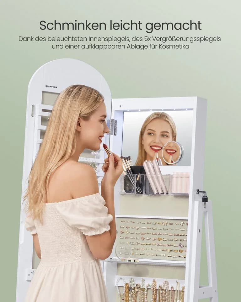 SONGMICS Schmuckschrank 360° drehbar mit LED-Beleuchtung und Ganzkörperspiegel - Bild 4