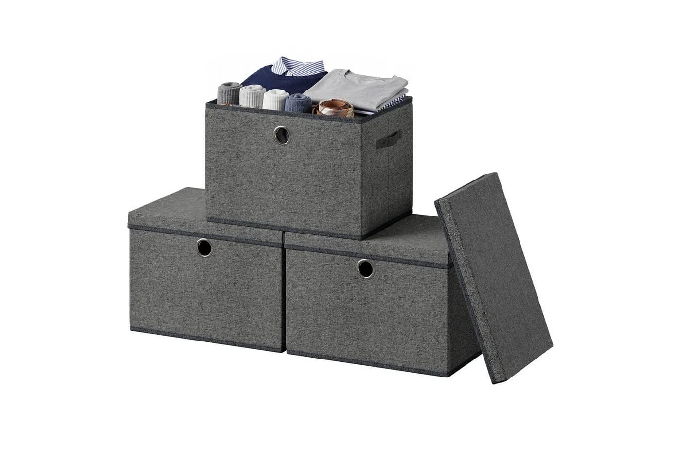 SONGMICS Aufbewahrungsbox 3er Set mit Deckel und Griffen Grau - Bild 2