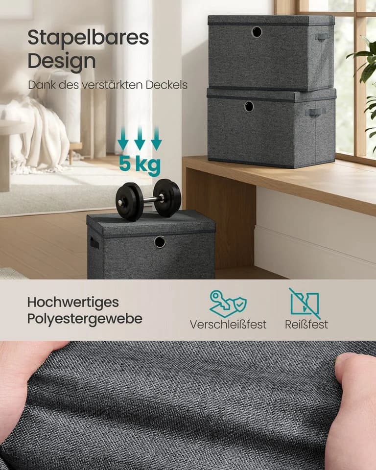 SONGMICS Aufbewahrungsbox 3er Set mit Deckel und Griffen Grau - Bild 4