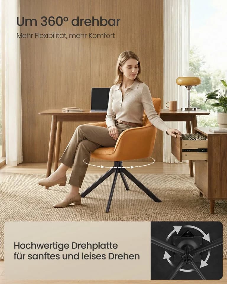 SONGMICS Esszimmerstuhl Karamellbraun Schwarz 4er Set Drehbar - Bild 3