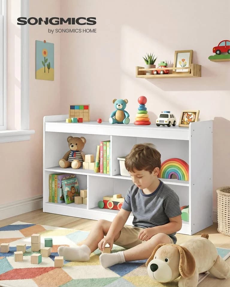SONGMICS Kinderregal 5 Fächer Weiß Holzspanplatte