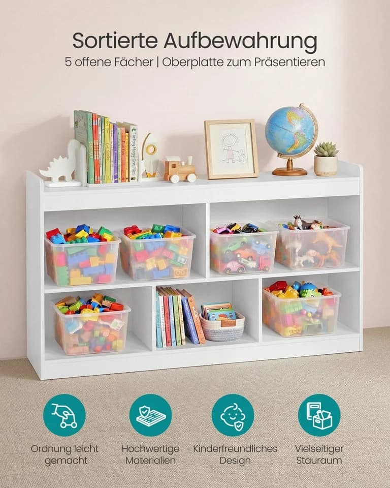 SONGMICS Kinderregal 5 Fächer Weiß Holzspanplatte - Bild 3